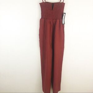 Olivaceous shirred top spaghetti strap Rust jumpsuit size S. New with tags